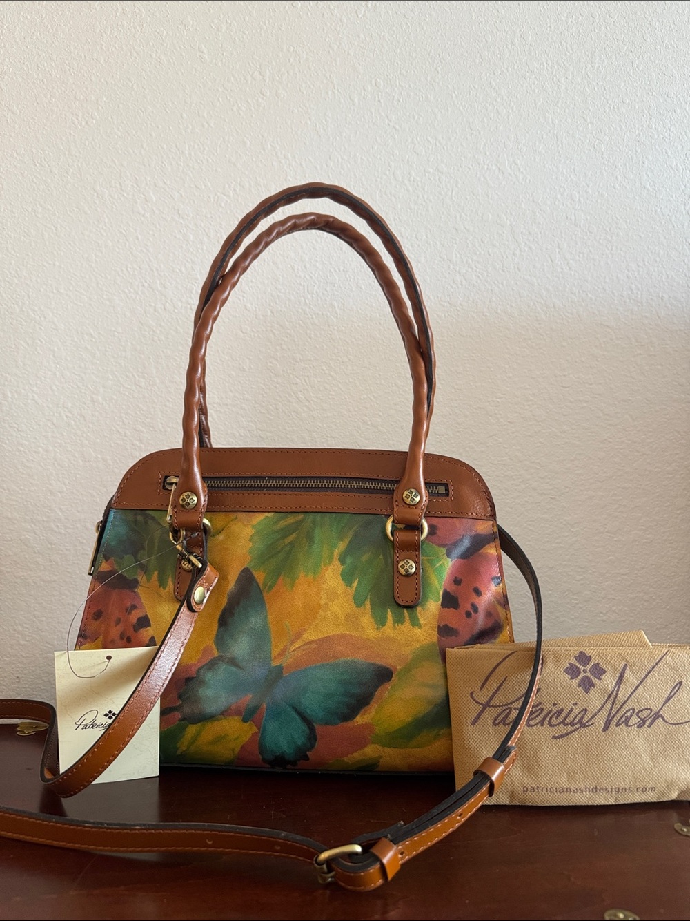 Patricia Nash Brown Multicolor Butterfly Dome Satchel
